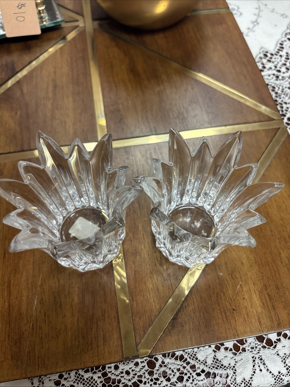 Mikasa Clear Crystal Floral Candle Holders - Pair